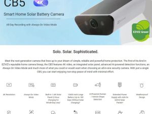 EZVIZ CB5 4K 8MP Built-in Solar Panel Solar Security Camera Outdoor Wireless 2-IN-1 Continuous Power, Color Night Vision - Zapcart Technology Qatar