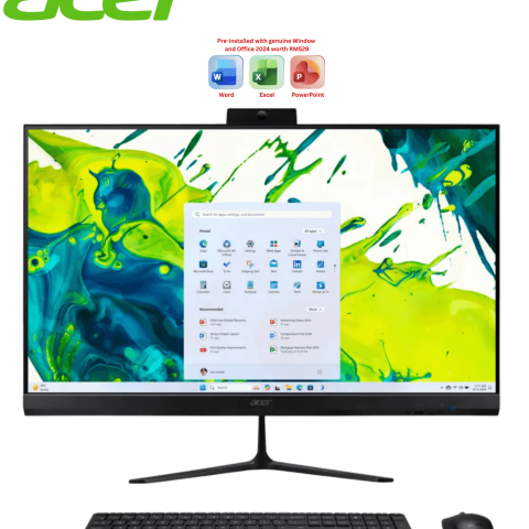 Acer Aspire C27B-GARL-255W11 27" IPS FHD ALL-IN-ONE DESKTOP PC (CU7-255U, 32GB D4, 1TB SSD, H&S, WIN11H) - Zapcart Technology Qatar