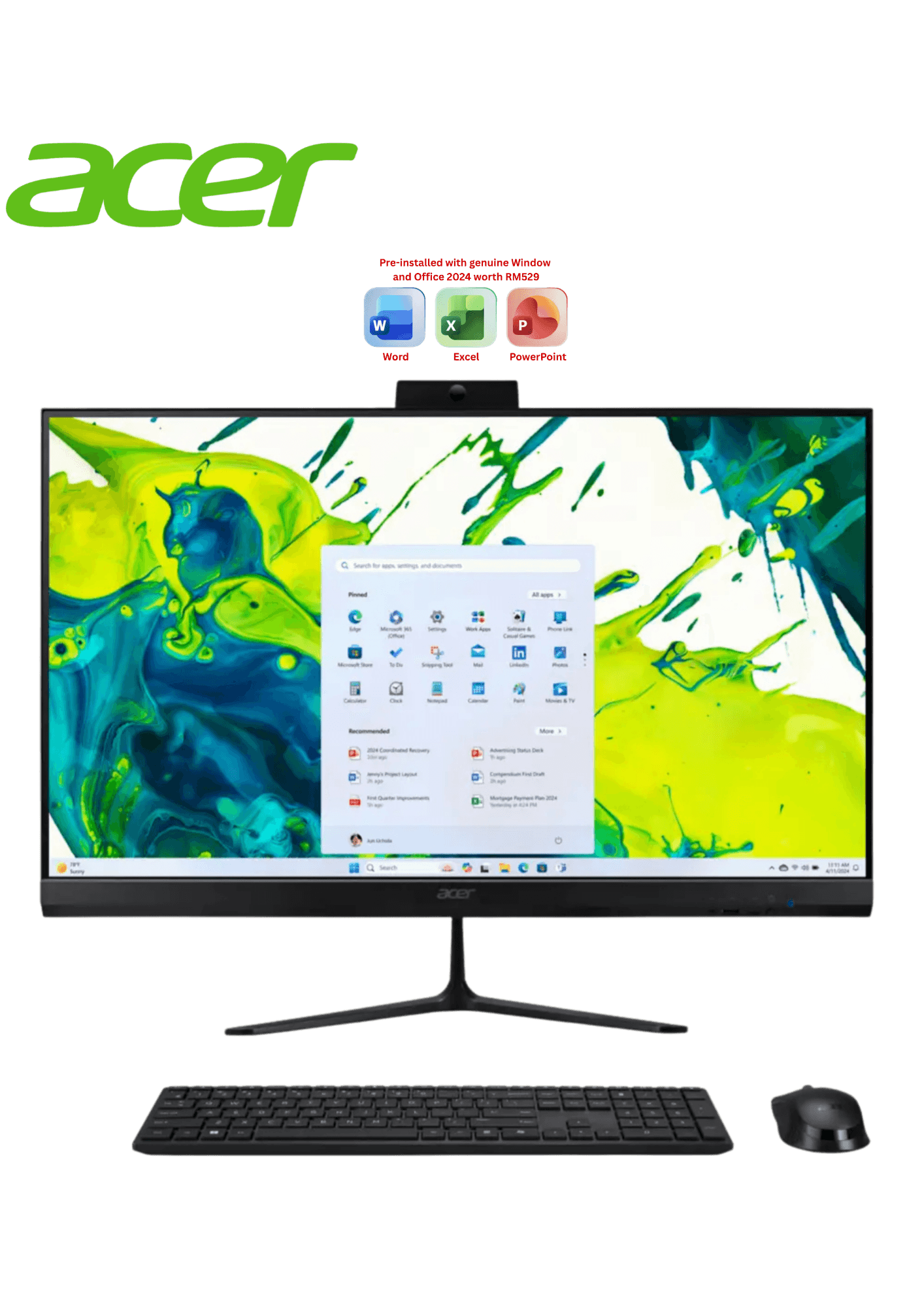 Acer Aspire C27B-GARL-255W11 27" IPS FHD ALL-IN-ONE DESKTOP PC (CU7-255U, 32GB D4, 1TB SSD, H&S, WIN11H) - Zapcart Technology Qatar