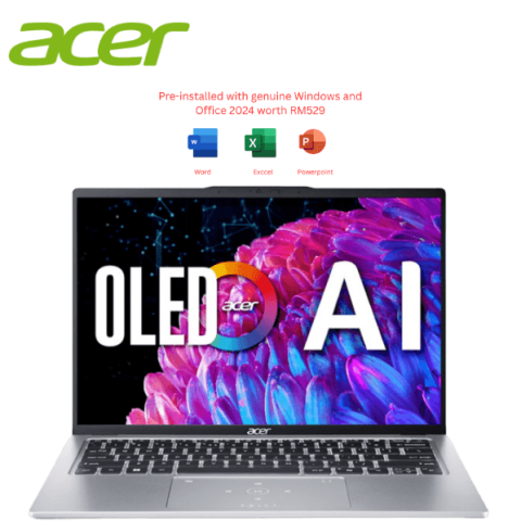 Acer Swift GO 14 SFG14-73-9249 14" 2.8K OLED Laptop Pure Silver ( CU9-185H, 16GB, 1TB, Intel Arc, W11, HS+M365 ) - Zapcart Technology Qatar