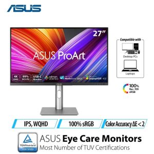 ASUS ProArt Display PA279CRV Professional Monitor – 27-inch, IPS, 4K UHD (3840 x 2160), 99% DCI-P3, 99% Adobe RGB, Color Accuracy ΔE < 2, Calman Verified, USB-C PD 96W, VESA DisplayHDR 400, VESA MediaSync, Ergonomic Stand, Green Sustainability - Zapcart Technology Qatar