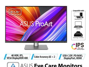 ASUS ProArt Display PA329CRV Professional Monitor – 32-inch (31.5-inch viewable), IPS, 4K UHD (3840 x 2160), 98% DCI-P3, Color Accuracy ΔE < 2, Calman Verified, USB-C PD 96W, VESA DisplayHDR 400, VESA MediaSync, Ergonomic Stand, Green Sustainability - Zapcart Technology Qatar