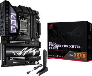 ASUS ROG Crosshair X870E Hero AMD X870E AM5 ATX Motherboard, Advanced AI PC Ready, 18+2+2 Power Stages, DDR5, PCIe® 5.0, 5X M.2, Wi-Fi 7, USB4®, AI Overclocking, Core Flex, PCIe Slot Q-Release Slim - Zapcart Technology Qatar