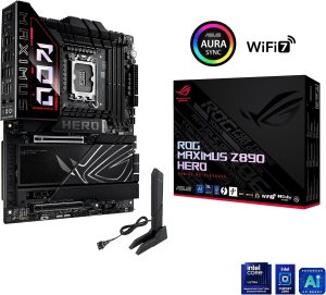 ASUS ROG Maximus Z890 Hero Intel Z890 LGA1851 DDR5 9200 HDMI 2xUSB4 6X M2 USB3.2 WiFi 7 + BT Aura RGB 5Gbit + 2.5Gbit LAN ATX 22+1+2+2 Power Phases, Motherboard - Zapcart Technology Qatar