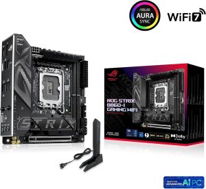 ASUS ROG STRIX B860-I GAMING WIFI B860 LGA 1851 mITX Mini-ITX Motherboard, Intel Core Ultra Series 2 Ready, Advanced AI ready, 10+1+2+1 stage, DDR5, 2.5G LAN, WiFi7, M.2, Thunderbolt 4, USB Type-C - Zapcart Technology Qatar