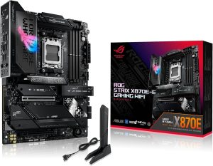 ASUS ROG Strix X870E-E Gaming WiFi AMD AM5 X870 ATX Motherboard 18+2+2 Power Stages, Dynamic OC Switcher, Core Flex, DDR5 AEMP, WiFi 7, 5X M.2, PCIe® 5.0, Q-Release Slim, USB4®, AI OCing & Networking - Zapcart Technology Qatar