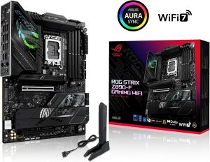 ASUS ROG Strix Z890-F Gaming WiFi ATX Motherboard, 16+1+2+2 power stages, DDR5 slots, PCIe 5.0 w/full support for next-gen GPUs, five M.2 slots, WiFi 7, AI Overclocking, AI Networking II - Zapcart Technology Qatar