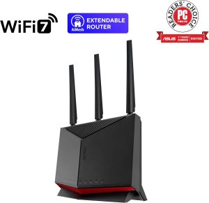 ASUS RT-BE86U BE6800 Dual-Band WiFi 7 Router, Supports 4096-QAM, MLO, AI WAN Detection, AiMesh, Subscription-Free Network Security, and Comprehensive VPN Features, Guest Network Pro, Gaming - Zapcart Technology Qatar