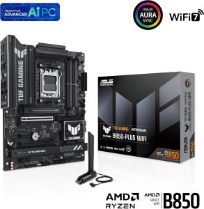 ASUS TUF Gaming B850-PLUS WiFi AMD AM5 B850 ATX Motherboard, 14+2+1 80A Stages, AI Ready, DDR5, PCIe 5.0, 3X M.2, Wi-Fi 7, 2.5Gb LAN, DisplayPort, HDMI™, USB 10Gbps & 20Gbps Type-C®, BIOS Flashback™ - Zapcart Technology Qatar