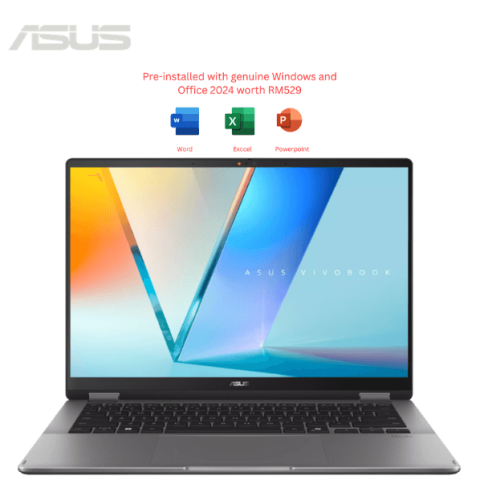 ASUS Vivobook 14 Flip TP3407S-ASG149WS 14" WUXGA OLED Matte Gray (CU5 226V, 16GB D5, 512GB SSD, H&S, W11) - Zapcart Technology Qatar