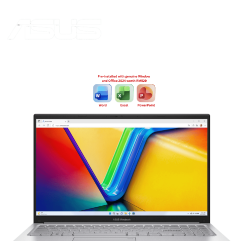 Asus Vivobook 15 [A1504V-ABQ169WSP/A1504V-ABQ170WSP] 15.6" FHD (C5 120U, 8GB DDR5 onboard, 512GB SSD, H&S, W11) - Zapcart Technology Qatar
