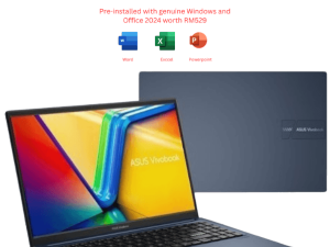 Asus Vivobook A1504V-ABQ168WS 15.6-inch FHD Quiet Blue (Core 5-120U, DDR5 8GB, 512GB SSD, H&S, W11) - Zapcart Technology Qatar