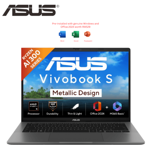 ASUS Vivobook S14 [M3407K-ASF136WS/M3407K-ASF138WS] (AI 5 330, 16GB D5, 512GB SSD, 14" FHD OLED, H&S, W11) - Zapcart Technology Qatar