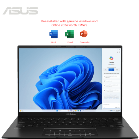 Asus Zenbook 14 OLED UM3406G-AQD165WS 14" WUXGA OLED Black (AI 7 445, 32GB D5, 512GB SSD, H&S, W11) - Zapcart Technology Qatar