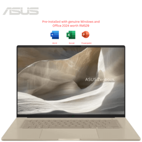 ASUS Zenbook A16 UX3607O-ASQ082WS 16" 3K OLED Zabriskie Beige (X2E-94-100, 48GB D5, 512GB SSD, H&S, W11) - Zapcart Technology Qatar
