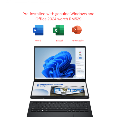 Asus Zenbook Duo UX8406C-AQL290WS 14" FHD Dual OLED Inkwell Gray (CU7 255H, 32GB D5, 1TB SSD, H&S, W11) - Zapcart Technology Qatar