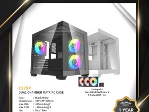 DarkFlash C275P DUAL CHAMBER MATX PC CASE (Casing with 3pcs DM20 PWM ARGB Fans & 6 Ports ARGB Hub) - Zapcart Technology Qatar