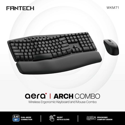 FANTECH Aera Arch WKM71 Combo Wireless Ergonomic Keyboard and Mouse Combo (2.4G/Bluetooth Multi-Device Connectivity, Ergonomic Cushioned Wrist Rest, Silent Keys, 2400 DPI Mouse for Mac & Windows) - Zapcart Technology Qatar