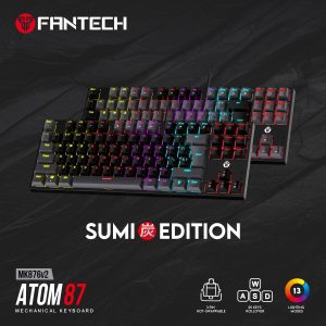 FANTECH ATOM TKL MK876v2 Double Injection Keycaps , Full Size Form Factor Macro RGB Mechanical Keyboard (GREY) - Zapcart Technology Qatar