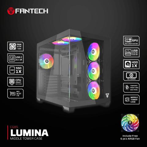 Fantech CG85 LUMINA MID Tower Gaming Case - Zapcart Technology Qatar