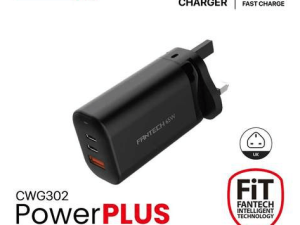 FANTECH-GAN CHARGER 65W TRIPLE PORT (2PD+USB)-UK (CWG302BK) - Zapcart Technology Qatar