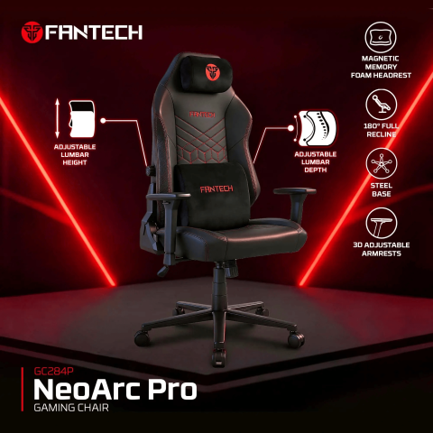 Fantech GC284P NEO ARC PRO Gaming Chair (Magnetic memory foam headrest & Adjustable lumbar support) - Zapcart Technology Qatar