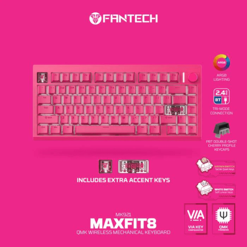 Fantech MAXFIT 8 / MK921 Wireless 3 in 1 Bluetooth Low Profile Keyboard Mechanical Gaming Rosie Edition - Zapcart Technology Qatar