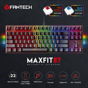 Fantech MAXFIT87 MK856 Gaming RGB Mechanical Keyboard Anti-Ghosting Detachable Type C Side Panel RGB - Zapcart Technology Qatar