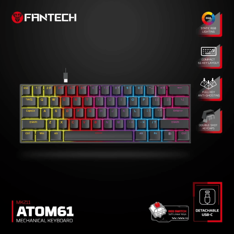 FANTECH MK211 ATOM 61 KEY WIRED MECHANICAL KEYBOARD WITH RED SWITCH - Zapcart Technology Qatar