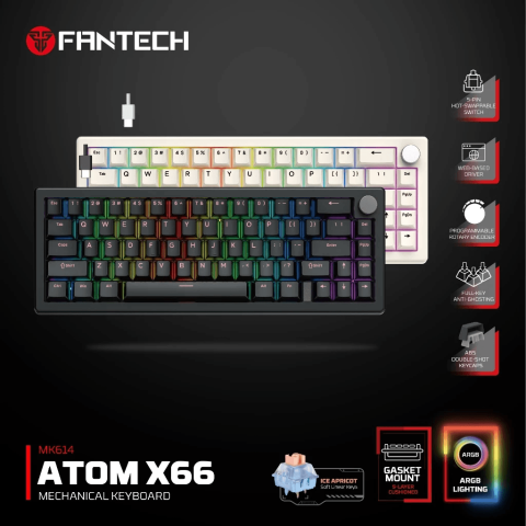 FANTECH MK614 ATOM X66 Wired Gaming Keyboard (Ice Apricot Switch) - Zapcart Technology Qatar