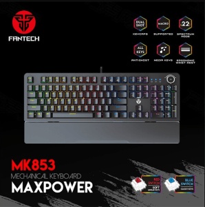 FANTECH - MK853v2 MAX PRO WITH WRISTREST BLUE/RED SWITCH RGB MECHANICAL KEYBOARD (BLACK) - Zapcart Technology Qatar