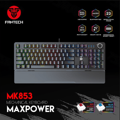 FANTECH - MK853v2 MAX PRO WITH WRISTREST BLUE/RED SWITCH RGB MECHANICAL KEYBOARD (BLACK) - Zapcart Technology Qatar