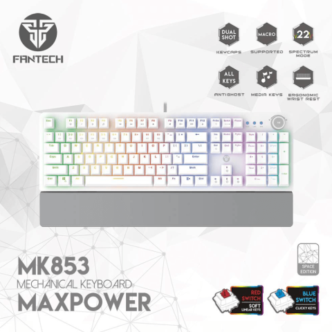 FANTECH - MK853v2 MAX PRO WITH WRISTREST BLUE/RED SWITCH RGB MECHANICAL KEYBOARD (WHITE) - Zapcart Technology Qatar