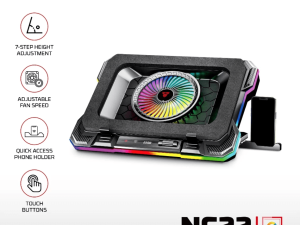Fantech (NC22-BLACK) Notebook Cooler with RGB Lighting Laptop Cooling Fan 2200 RPM - Zapcart Technology Qatar