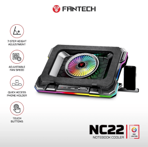 Fantech (NC22-BLACK) Notebook Cooler with RGB Lighting Laptop Cooling Fan 2200 RPM - Zapcart Technology Qatar