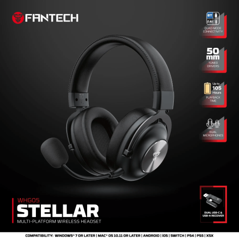 FANTECH STELLAR WHG05 Gaming Headphones with Microphone Wireless or Wired Headset - Zapcart Technology Qatar