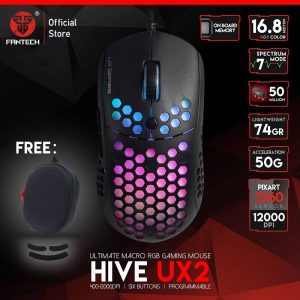 FANTECH UX2 Gaming Mouse Lightweight Honeycomb Shell 74G And PIXART 3360 500 To 12000 DPI RGB Marco Mouse For PC Gaming - Zapcart Technology Qatar