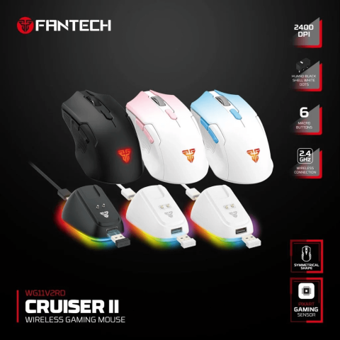 FANTECH WG11V2RD CRUISER II Wireless Gaming Mouse (With RGB Charging Dock) - Zapcart Technology Qatar