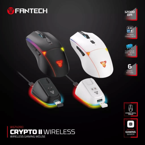 Fantech WG7V2RD Crypto II Wireless Gaming Mouse Rechargeable 12000 DPI Includes Charging Dock - Zapcart Technology Qatar