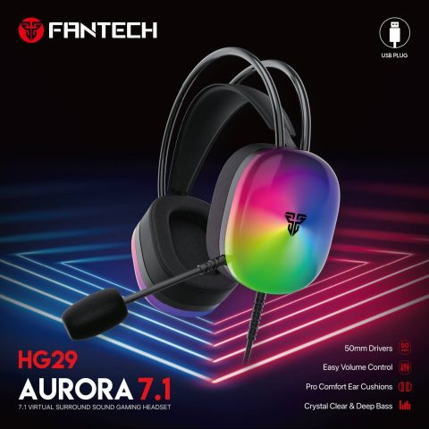 FANTECH(HG29-BLACK)-AURORA 7.1 VIRTUAL SURROUND SOUND GAMING HEADSET - Zapcart Technology Qatar