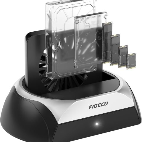 FIDECO (YPZ03SN) Hard Drive Docking Station (M.2 NVME SSD Docking Station with Cooling Fan, Support 2.5 and 3.5 inch SATA HDD SSD, and M.2 NVME SATA SSD, Ultimate Heat Dissipation) - Zapcart Technology Qatar