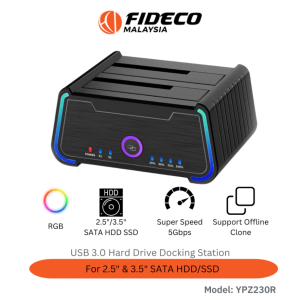 FIDECO(YPZ230R-BLACK)-DUAL BAY RGB HDD DOCKING STATION - Zapcart Technology Qatar