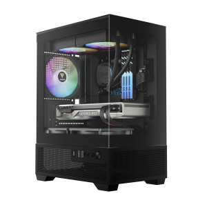 GAMDIAS AURA GC9M ELITE ARGB COMPACT PANORAMIC ARGB MICRO-TOWER CASE, Seamless Tempered Glass Display, 3 Built-in 120mm ARGB Fans, Magnetic Dust Filter - Zapcart Technology Qatar