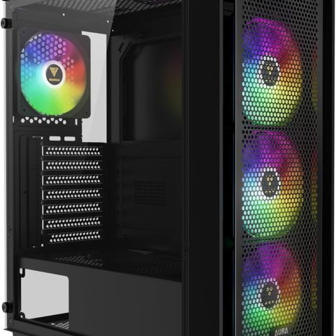 GAMDIAS PC Case, ATX Computer Case for Gaming, Mid-Tower, Tool-Free Tempered Glass Side, High Airflow Mesh Faceplate, Pre-installed 4 x 120mm ARGB Fan, Black, AURA GC2 Elite - Zapcart Technology Qatar