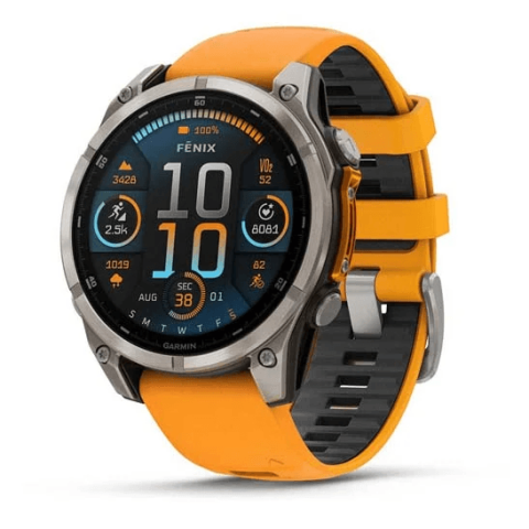 GARMIN fēnix 8 – 47 mm, AMOLED All-rounded advanced outdoor GPS smartwatch series Sapphire, Titanium with Spark Orange/Graphite Silicone Band - Zapcart Technology Qatar