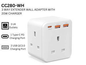 GLINK 3 Way Extender Wall Adapter with 20W PD QC3.0 Fast Charger - Zapcart Technology Qatar