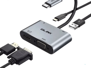 GLINK (GL-030) 4 IN 1 TYPE-C TO DUAL DISPLAY VGA+HDMI EXTEND & MIRROR WITH USB 3.0/PD TYPE-C 87W - Zapcart Technology Qatar