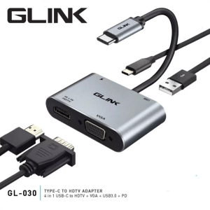 GLINK (GL-030) 4 IN 1 TYPE-C TO DUAL DISPLAY VGA+HDMI EXTEND & MIRROR WITH USB 3.0/PD TYPE-C 87W - Zapcart Technology Qatar