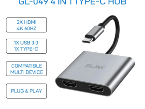 Glink GL-049 4 in 1 Type-C Hub with 2x HDMI, USB 3.0, PD 87W Type-C Input, Compatible Multi Device - Zapcart Technology Qatar