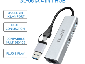 GLINK GL-051A 4 in 1 USB Hub with Type-C & USB Dual Connection, Plug & Play - Zapcart Technology Qatar